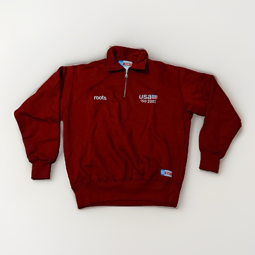 Vintage Roots 2002 Olympic USA Authentic Leather Fleece Jacket Coat Small